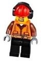 Cargo Center Worker - Orange Zipper, Safety Stripes, Belt, Brown Shirt, Black Legs, Red Construction Helmet, Headphones , Brown Moustache and Goatee - cty0799