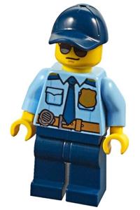 Police - City Officer Shirt with Dark Blue Tie and Gold Badge, Dark Tan Belt with Radio, Dark Blue Legs, Dark Blue Cap, Sunglasses cty0981