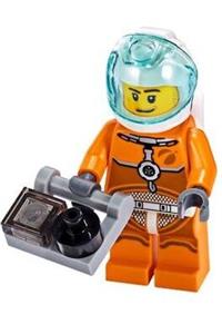 Astronaut - Male, Orange Spacesuit with Dark Bluish Gray Lines, Trans Light Blue Large Visor, Stubble, Moustache and Sideburns cty1061