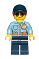 Police - City Officer Female, Bright Light Blue Shirt with Badge and Radio, Dark Blue Legs, Dark Blue Cap with Dark Orange Ponytail, Sunglasses - cty1090