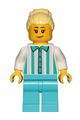 Fairground Employee, Female - Bright Light Yellow Hair with High Bun, White Shirt with Stripes, Medium Azure Legs - cty1151