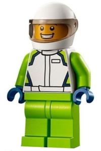 Race Car Driver - Male, White Race Jacket and Helmet, Lime Legs cty1400