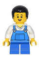 Farmer - Boy, Blue Overalls over V-Neck Shirt, Blue Short Legs, Black Coiled Hair, Freckles and Small Open Smile - cty1443