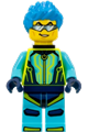 Stuntz Driver - Dark Azure Spiky Hair, Medium Azure and Neon Yellow Jumpsuit, Neck Bracket - cty1527