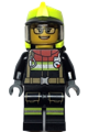 Fire - Female, Black Jacket and Legs with Reflective Stripes and Red Collar, Neon Yellow Fire Helmet, Trans-Black Visor, Black Glasses - cty1544