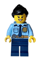 Police - City Officer Female, Shirt with Dark Blue Tie and Gold Badge, Dark Tan Belt with Radio, Dark Blue Legs, Black Ponytail - cty1589