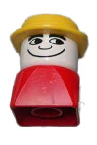 Duplo 2 x 2 x 2 Figure Brick Early, Male on Red Base, Yellow Derby Hat dupfig023