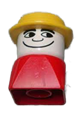 Duplo 2 x 2 x 2 Figure Brick Early, Male on Red Base, Yellow Derby Hat - dupfig023