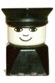 Duplo 2 x 2 x 2 Figure Brick Early, Male on Black Base, Black Police Hat, Small Smile - dupfig035