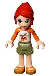 Friends Mia, Olive Green Shorts, White Top with Orange Sleeves and Acorns frnd289