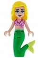 Friends Chloe, Dark Pink and White Swimsuit Top, Bright Green Mermaid Hips and Tail - frnd335