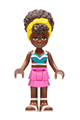 Friends Nandi, White and Dark Turquoise Tank Top, Dark Pink Skirt, White Sandals, Yellow Head Wrap - frnd555