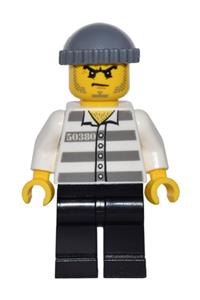 Jail Prisoner 50380 Prison Stripes, Black Legs, Dark Bluish Gray Knit Cap, Beard Stubble and Scowl game009