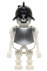 Skeleton, Fantasy Era Torso with Evil Skull, Black Conquistador Helmet, Pearl Light Gray Armor gen021