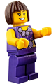 Female Dark Purple Blouse with Gold Sash and Flowers, Dark Purple Legs, Dark Brown Bob Cut Hair - hol053