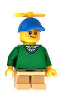 Boy - Freckles, Green Sweater, Tan Short Legs, Blue Cap with Tiny Yellow Propeller hol163