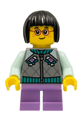 Child Girl, Flat Silver Jacket, Medium Lavender Short Legs, Black Short Hair, Glasses - hol262