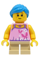 Girl - Bright Pink Top with Butterflies and Flowers, Tan Short Legs, Dark Azure Hair - hol324