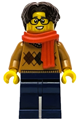 Wintertime Carriage Passenger - Male, Medium Nougat Argyle Sweater, Dark Blue Legs, Dark Brown Hair, Glasses, Red Scarf - hol334