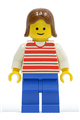 Horizontal Lines Red - White Arms - Blue Legs, Brown Female Hair - hor006