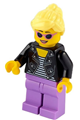 Woman, Black Leather Jacket, Medium Lavender Legs, Bright Light Yellow Hair - idea081