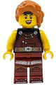 Viking Blacksmith - female, dark red overalls, dark red legs with trim, dark orange hair - idea167