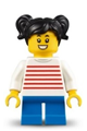 LEGOLAND Park Girl with Black Two Pigtails Hair, White Sweater with Red Horizontal Stripes, Blue Short Legs - llp018