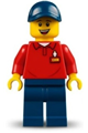LEGOLAND Park Worker Male, Smiling, Dark Blue Hat, Red Polo Shirt with 'LEGOLAND' on Back and Dark Blue Legs - llp019