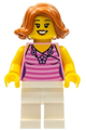 LEGOLAND Park Female with Dark Orange Hair, Bright Pink Striped Shirt, White Legs - llp027