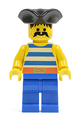 Pirate with Blue / White Stripes Shirt, Blue Legs, Black Pirate Triangle Hat - pi018