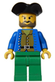 Pirate with Brown Shirt, Green Legs, Black Pirate Triangle Hat - pi034