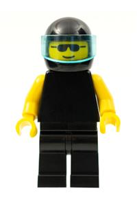 Plain Black Torso with Yellow Arms, Black Legs, Sunglasses, Black Helmet, Trans-Light Blue Visor pln011