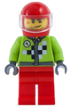 Lime Jacket with Wrench and Black and White Checkered Pattern, Red Legs, Red Helmet, Trans-Clear Visor - rac061
