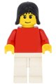 Plain Red Torso with Red Arms, White Legs, Black Female Hair - soc121