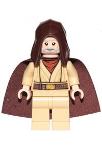 Obi-Wan Kenobi - old, light nougat, reddish brown hood and cape, white glints sw0336