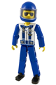 Technic Figure Blue Legs, White Top with Zipper & Shoulder Harness Pattern, Blue Arms, Blue Helmet - tech010