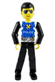 Technic Figure Black Legs, White Top with Police Logo, Black Arms - tech019