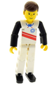 Technic Figure White Legs, White Top with Red Stripes Pattern, Black Arms, White Helmet - tech025