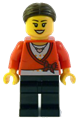 Lego Brand Store Female, Sweater Cropped with Bow, Heart Necklace, Black Legs, Dark Brown Hair with Bun - tls088