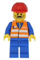 Orange Vest with Safety Stripes - Blue Legs, Moustache, Red Construction Helmet - trn001