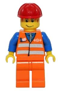 Orange Vest with Safety Stripes - Orange Legs, Red Construction Helmet, Red Bangs trn130