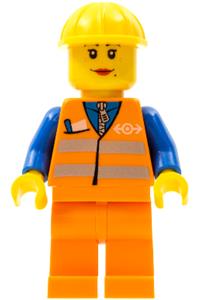 Orange Vest with Safety Stripes - Orange Legs, Yellow Construction Helmet, Female Dual Sided Head trn145