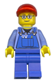 Overalls with Tools in Pocket, Blue Legs, Red Short Bill Cap, Glasses with Brown Thin Eyebrows - trn227