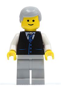 Black Vest with Blue Striped Tie, Light Bluish Gray Legs, White Arms, Light Bluish Gray Male Hair, Smile twn041
