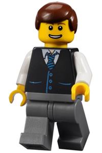 Taxi Driver - Black Vest with Blue Striped Tie, Dark Bluish Gray Legs, White Arms, Reddish Brown Male Hair twn108
