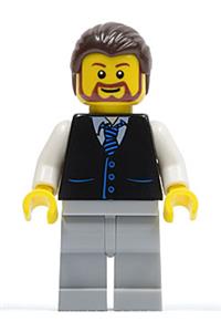 Black Vest with Blue Striped Tie, Light Bluish Gray Legs, White Arms, Dark Brown Hair, Brown Beard Rounded twn135