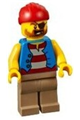 Pirate Man, Striped Red and White Shirt Under Blue Vest, Red Bandana, Left Eye Patch and 3 Gold Teeth, Dark Tan Legs - twn332