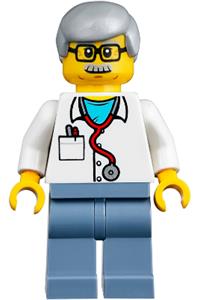Veterinarian Dr. Jones with Light Bluish Gray Hair, Glasses, Red Stethoscope and Sand Blue Legs twn357