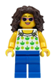 Beach Tourist - Female, White Top with Green Apples and Lime Dots, Blue Legs, Dark Brown Hair - twn462