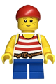 Child - Pirate Costume, White Tank Top with Red Stripes, Blue Short Legs, Red Bandana - twn463